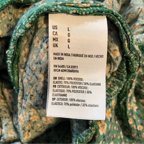 Women’s American Eagle Sz L Romper Green Floral Smocked Back w/ Tie Side Zip - Picture 4 of 5